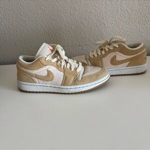 Tan and Cream Corduroy Nike Jordan’s sneakers